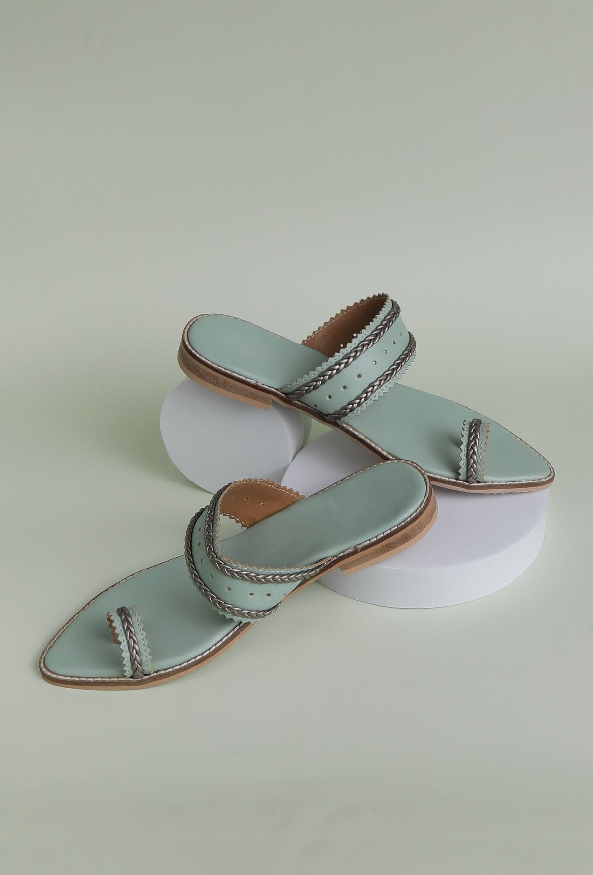 Mint Green & Silver Cruelty Free Leather Sandals サイズ EU40