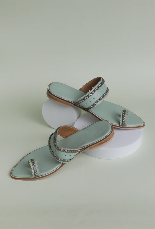 Mint Green & Silver Cruelty Free Leather Sandals サイズ EU39