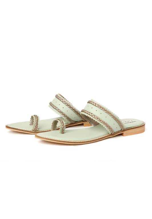 Mint Green & Silver Cruelty Free Leather Sandals サイズ EU39