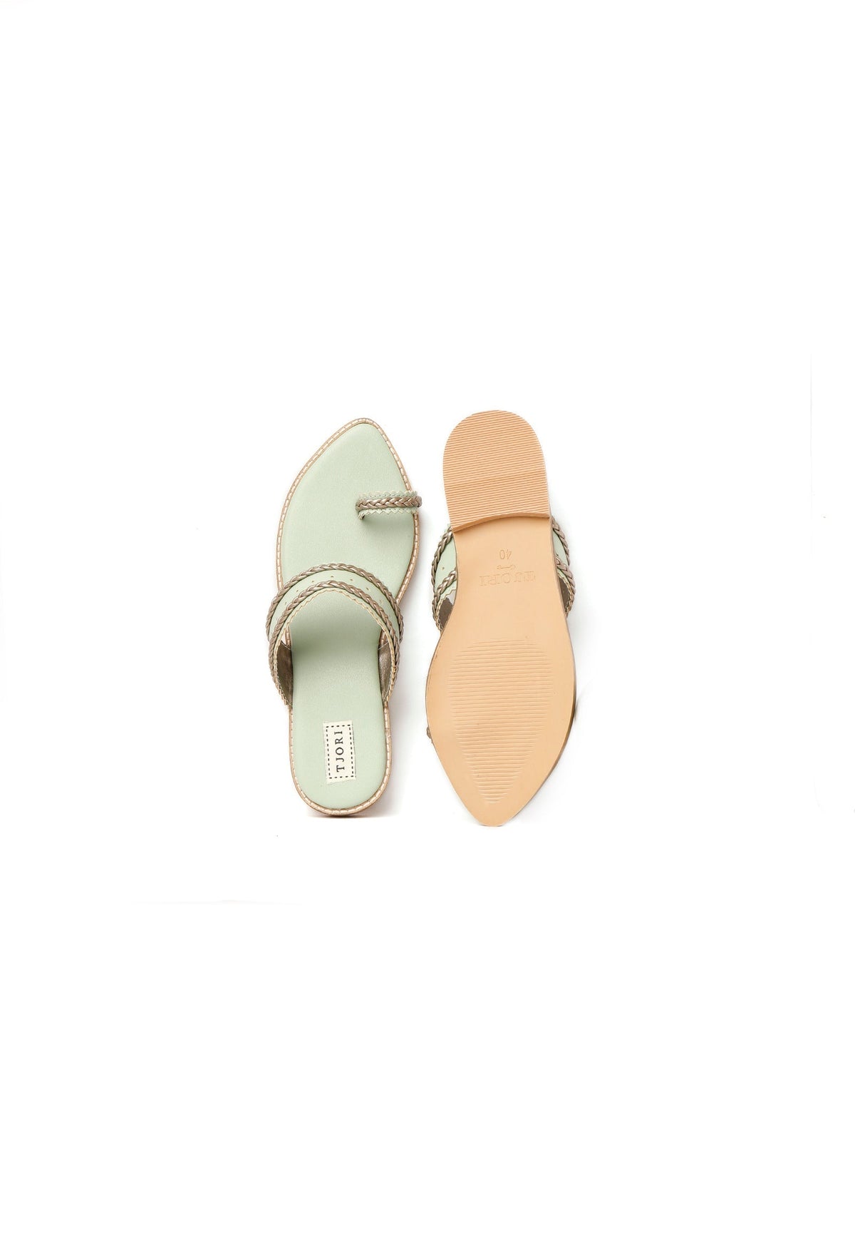 Mint Green & Silver Cruelty Free Leather Sandals サイズ EU40