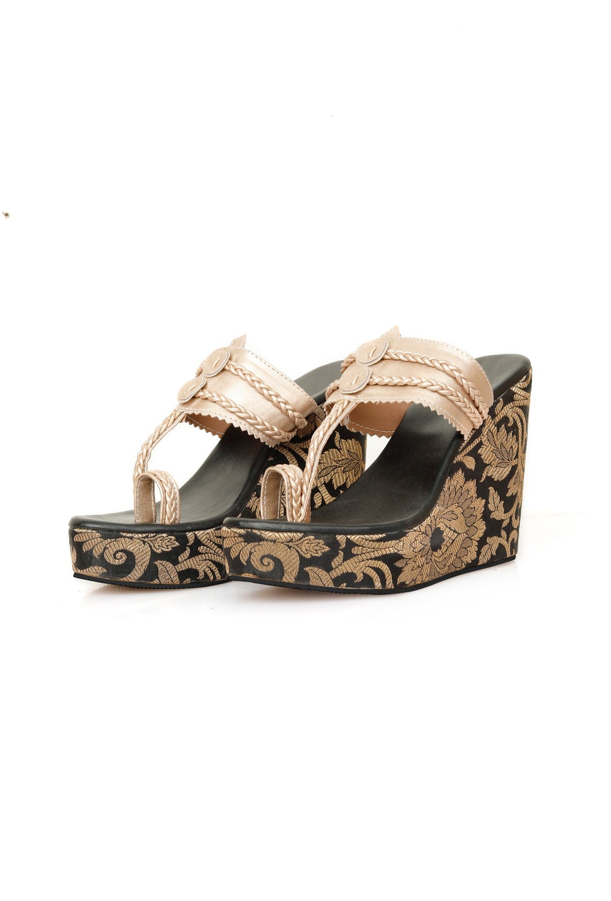 Sangeet Brocade & Gold Kolhapuri Inspired Wedges サイズ EU36