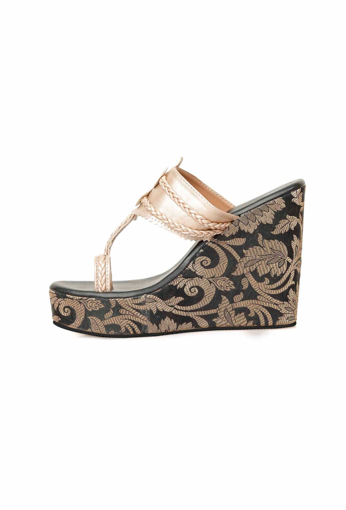 Sangeet Brocade & Gold Kolhapuri Inspired Wedges サイズ EU38