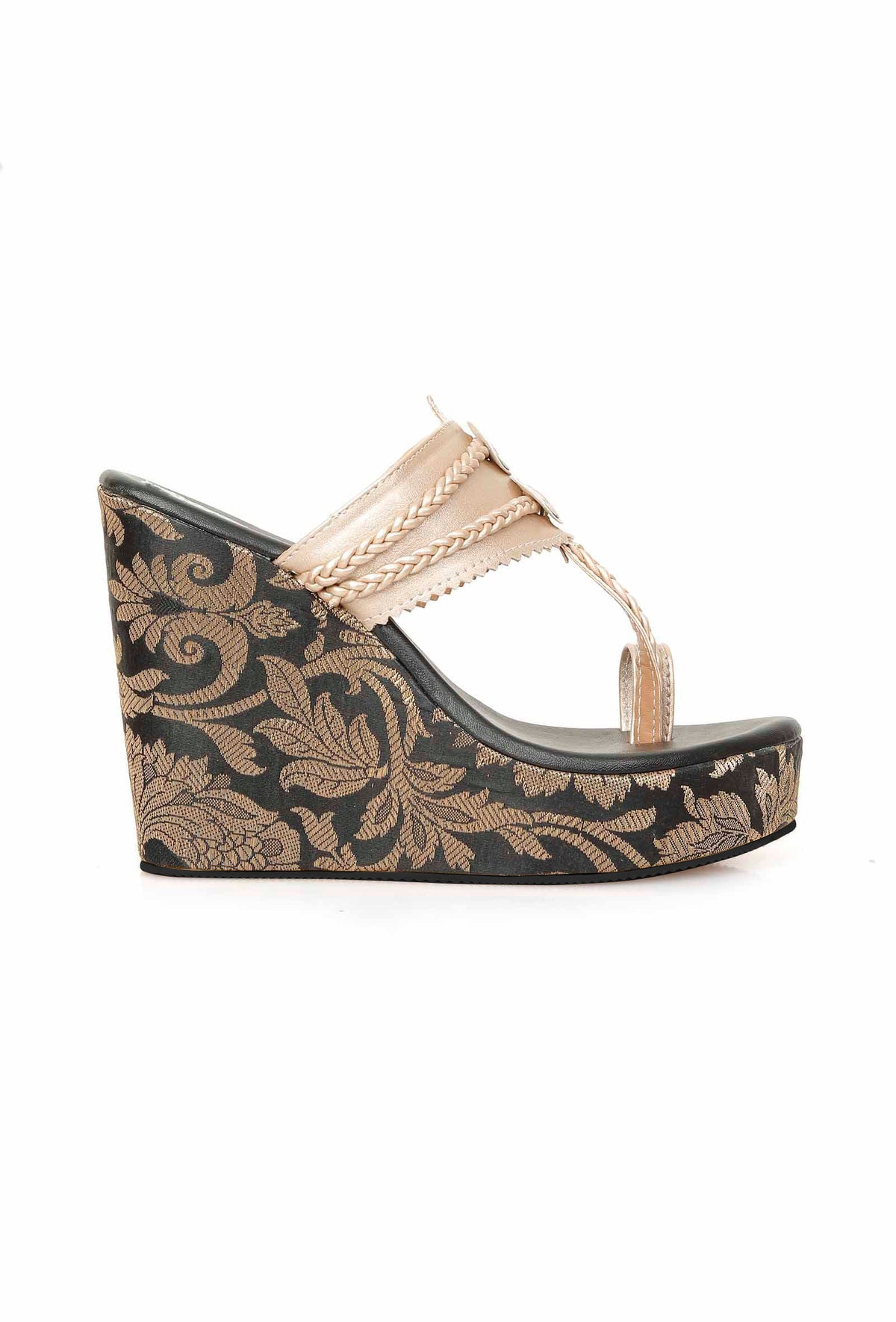 Sangeet Brocade & Gold Kolhapuri Inspired Wedges サイズ EU42