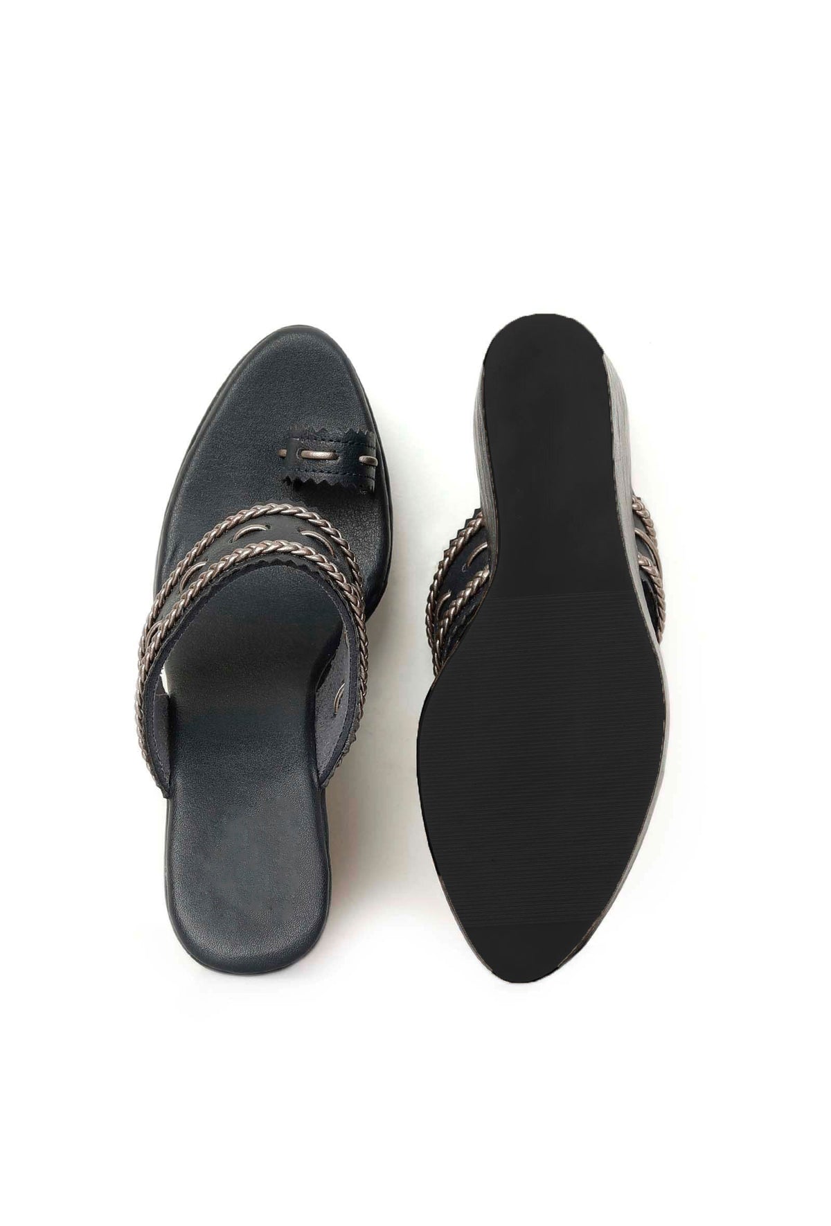 Midnight Blue Kolhapuri Inspired Wedges サイズ EU41