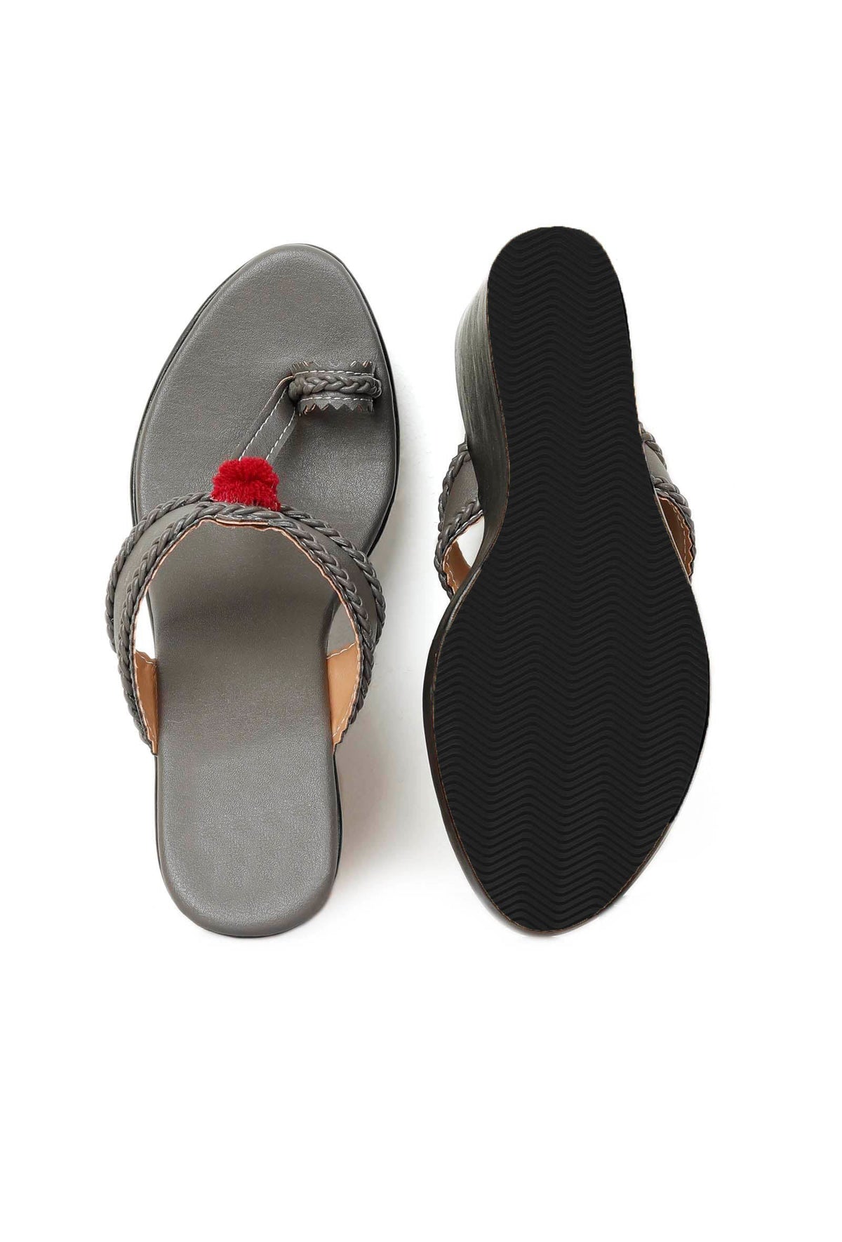 Matte Finish Vegan Leather Kolhapuri Inspired Wedges サイズ EU38
