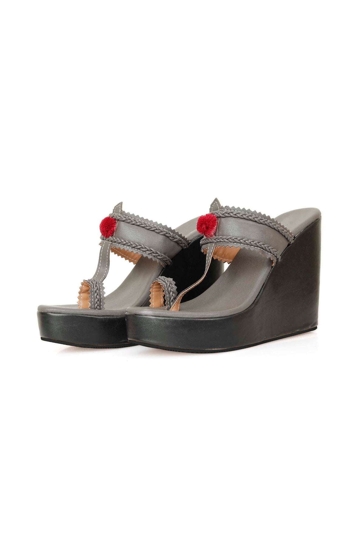 Matte Finish Vegan Leather Kolhapuri Inspired Wedges サイズ EU35