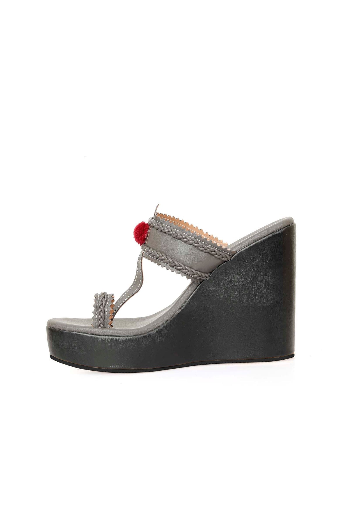 Matte Finish Vegan Leather Kolhapuri Inspired Wedges サイズ EU40