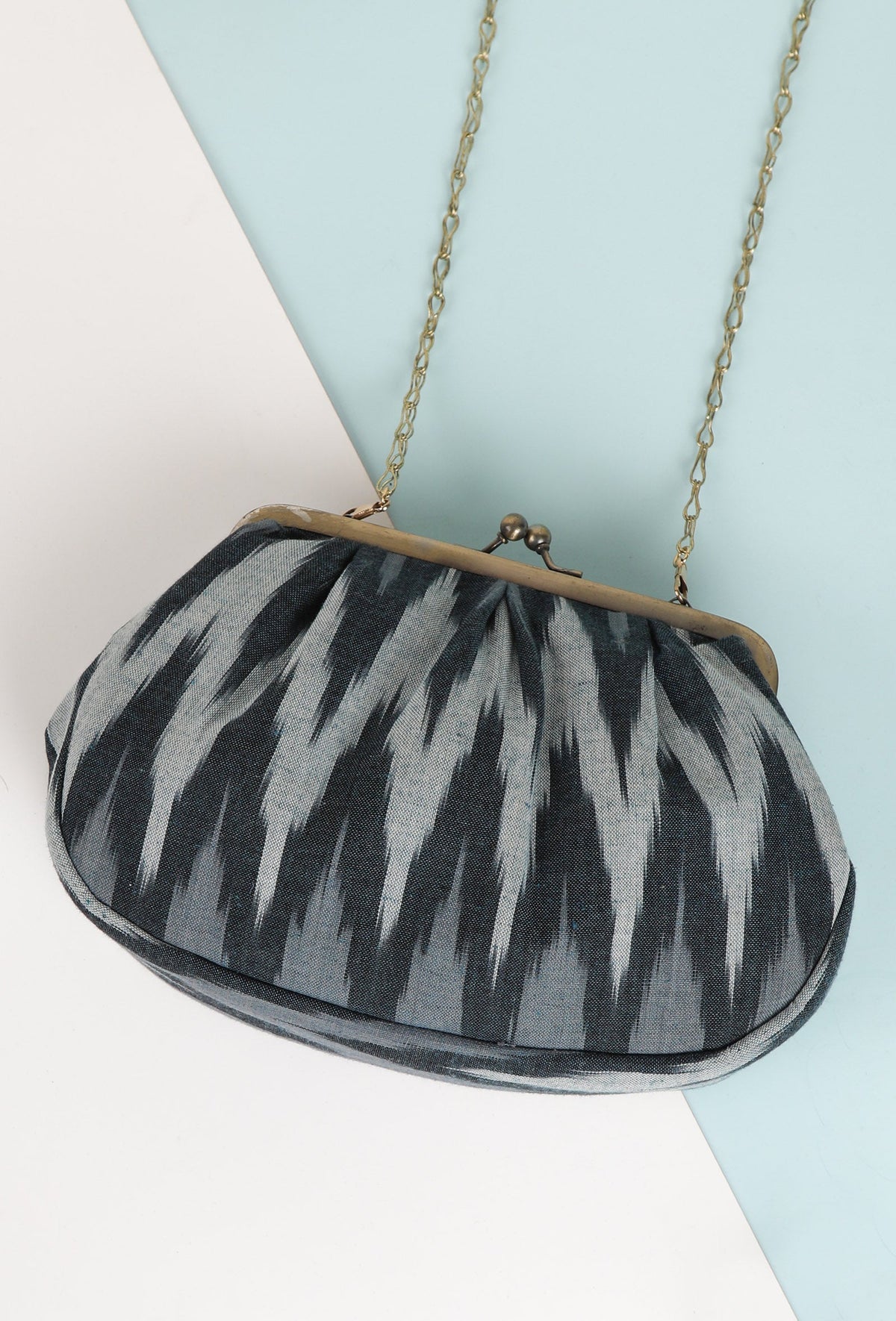 Sky Blue Ikat Clutch Bag