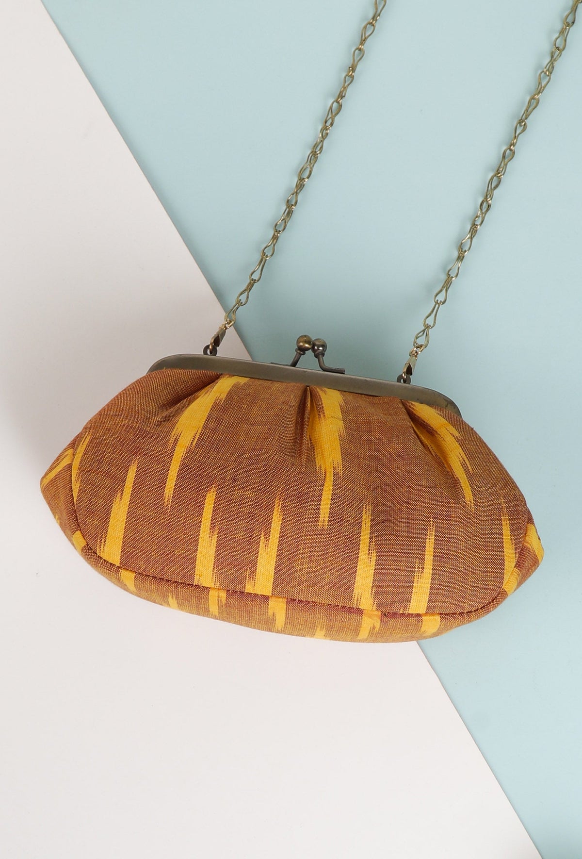 Beige Wood Ikat Clutch