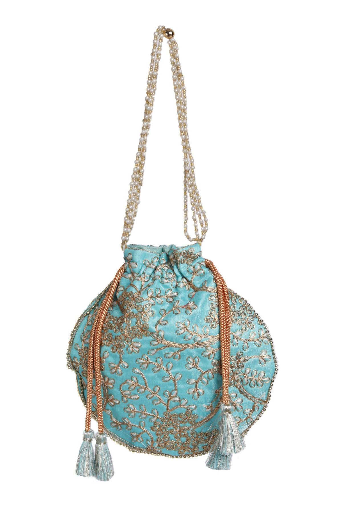 Sky Blue Embroidered Silk Potli