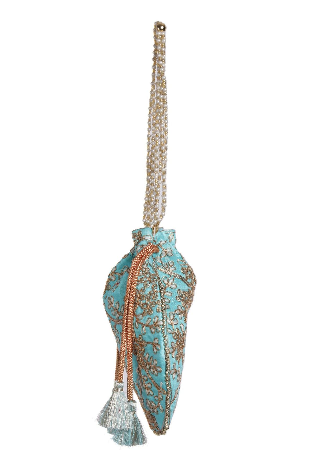 Sky Blue Embroidered Silk Potli