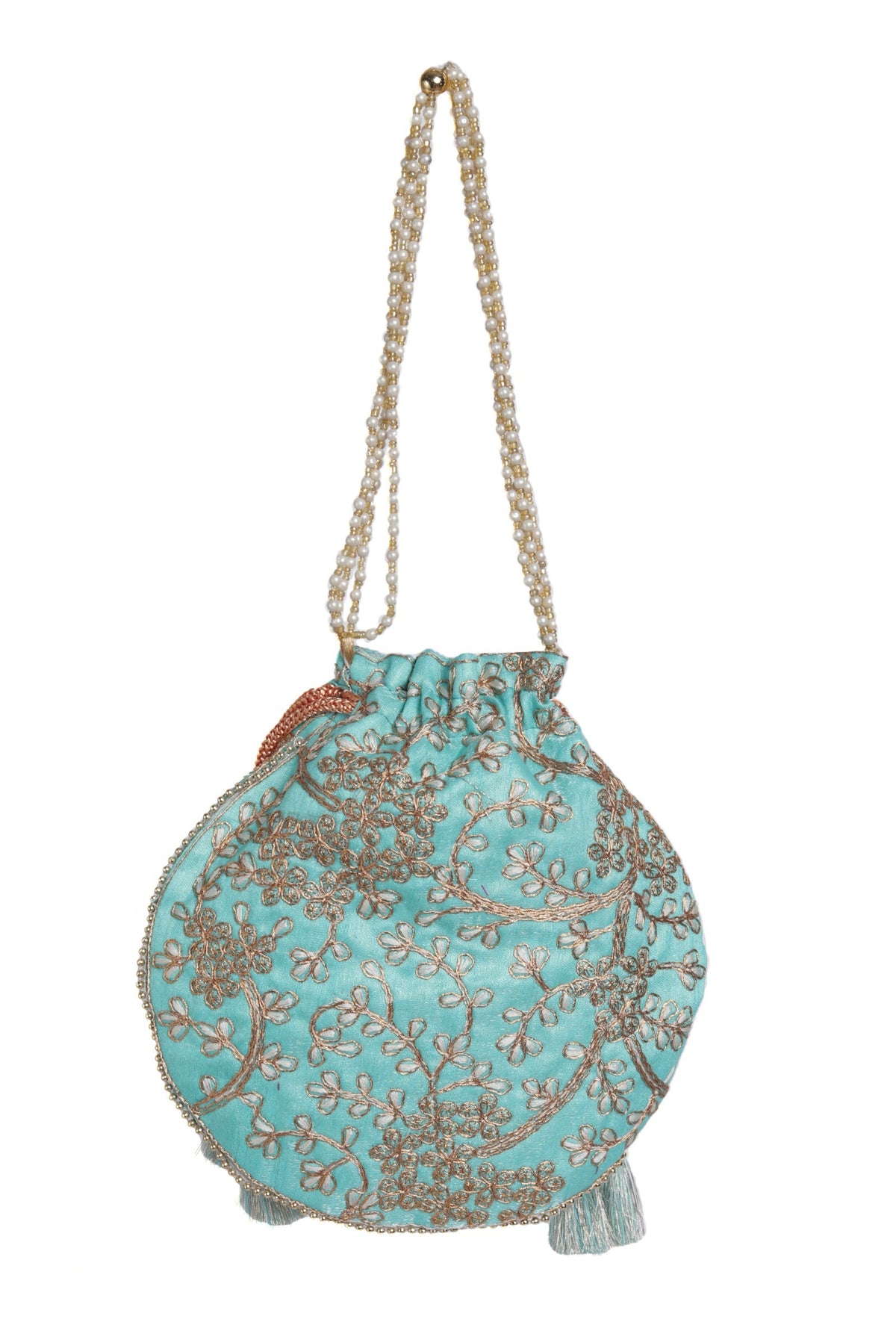 Sky Blue Embroidered Silk Potli