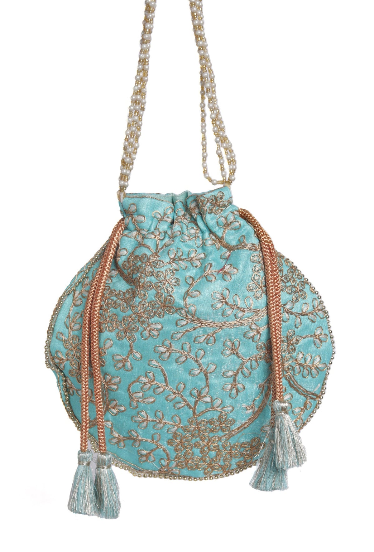 Sky Blue Embroidered Silk Potli