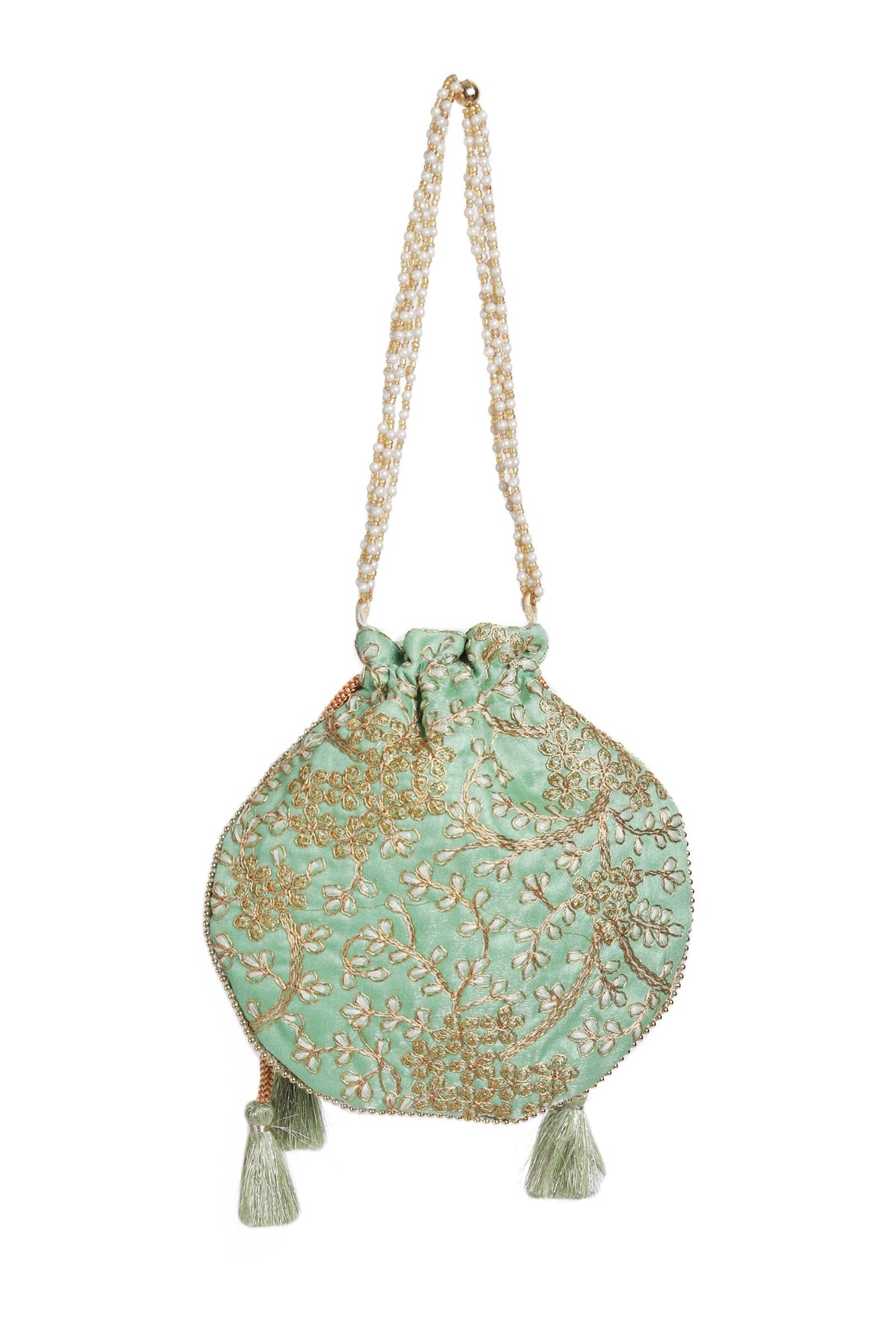 Mint Green Embroidered Silk Potli
