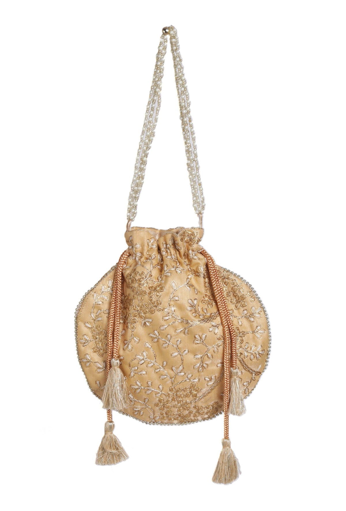 Golden Grace Embroidered Silk Potli