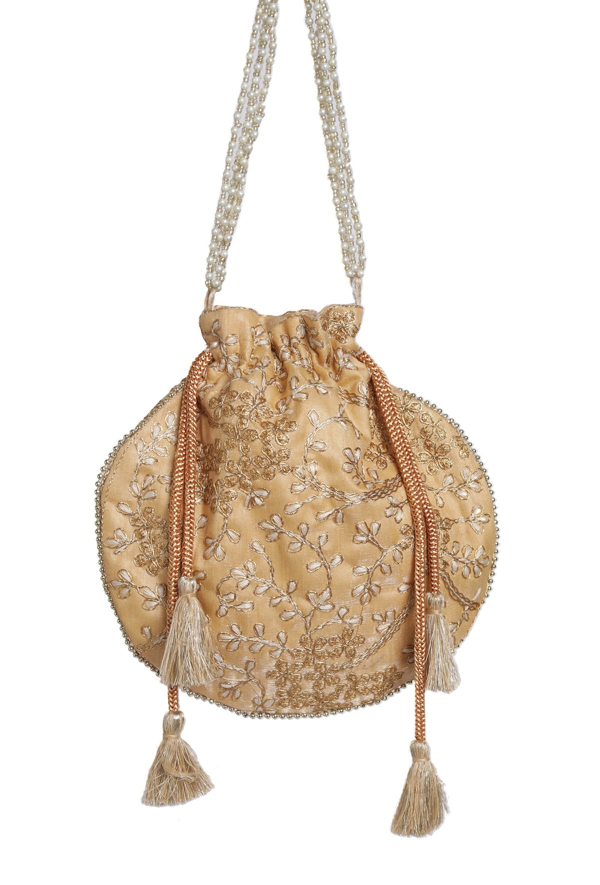 Golden Grace Embroidered Silk Potli