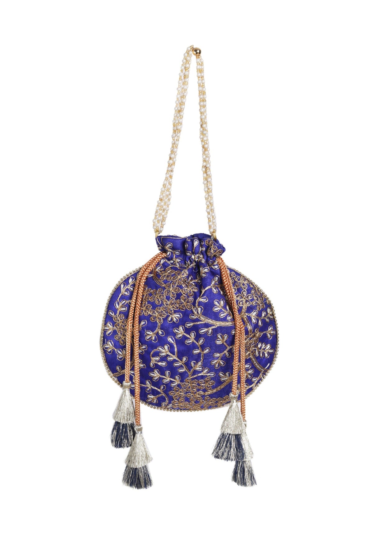 Sapphire Blue Embroidered Silk Potli