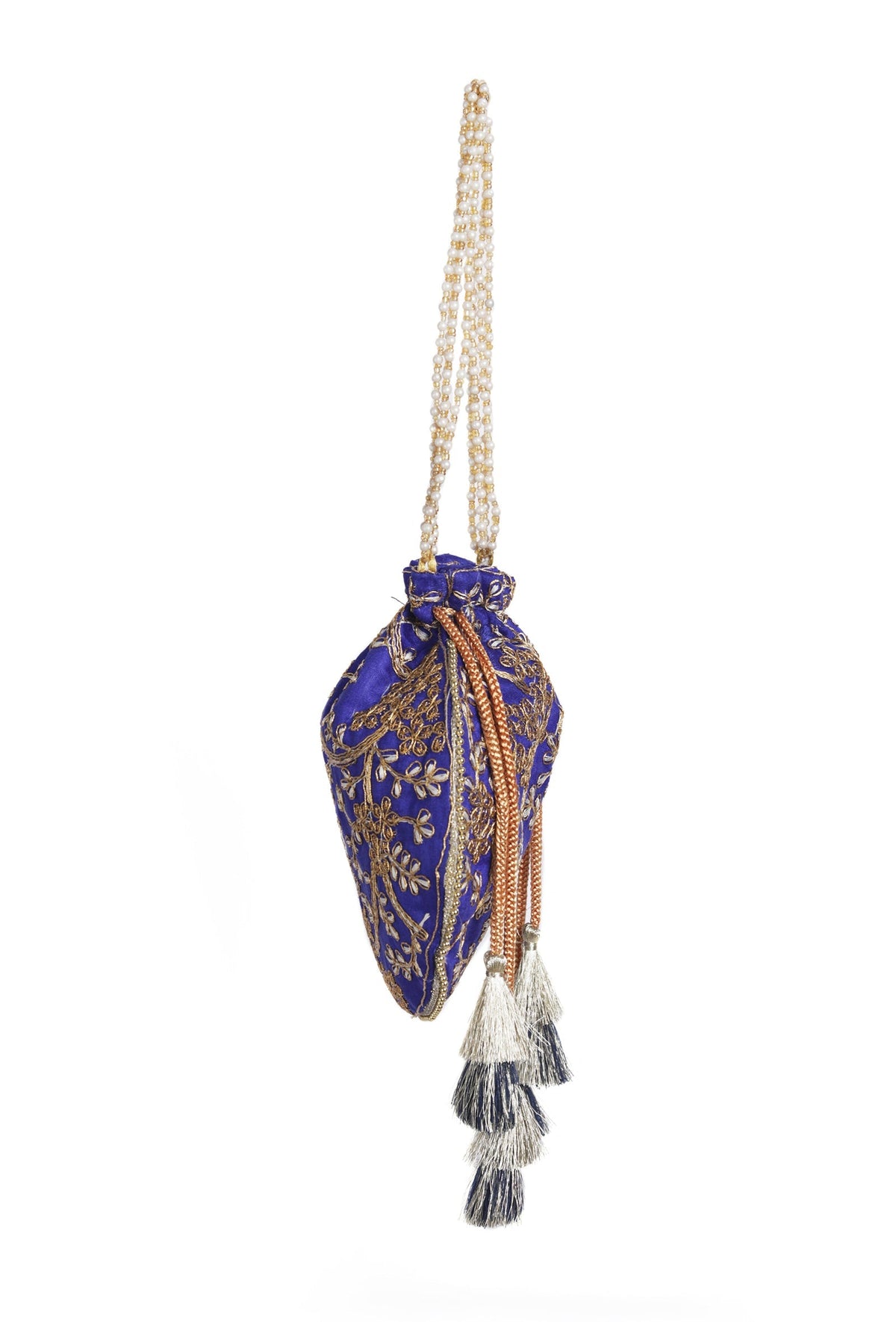 Sapphire Blue Embroidered Silk Potli
