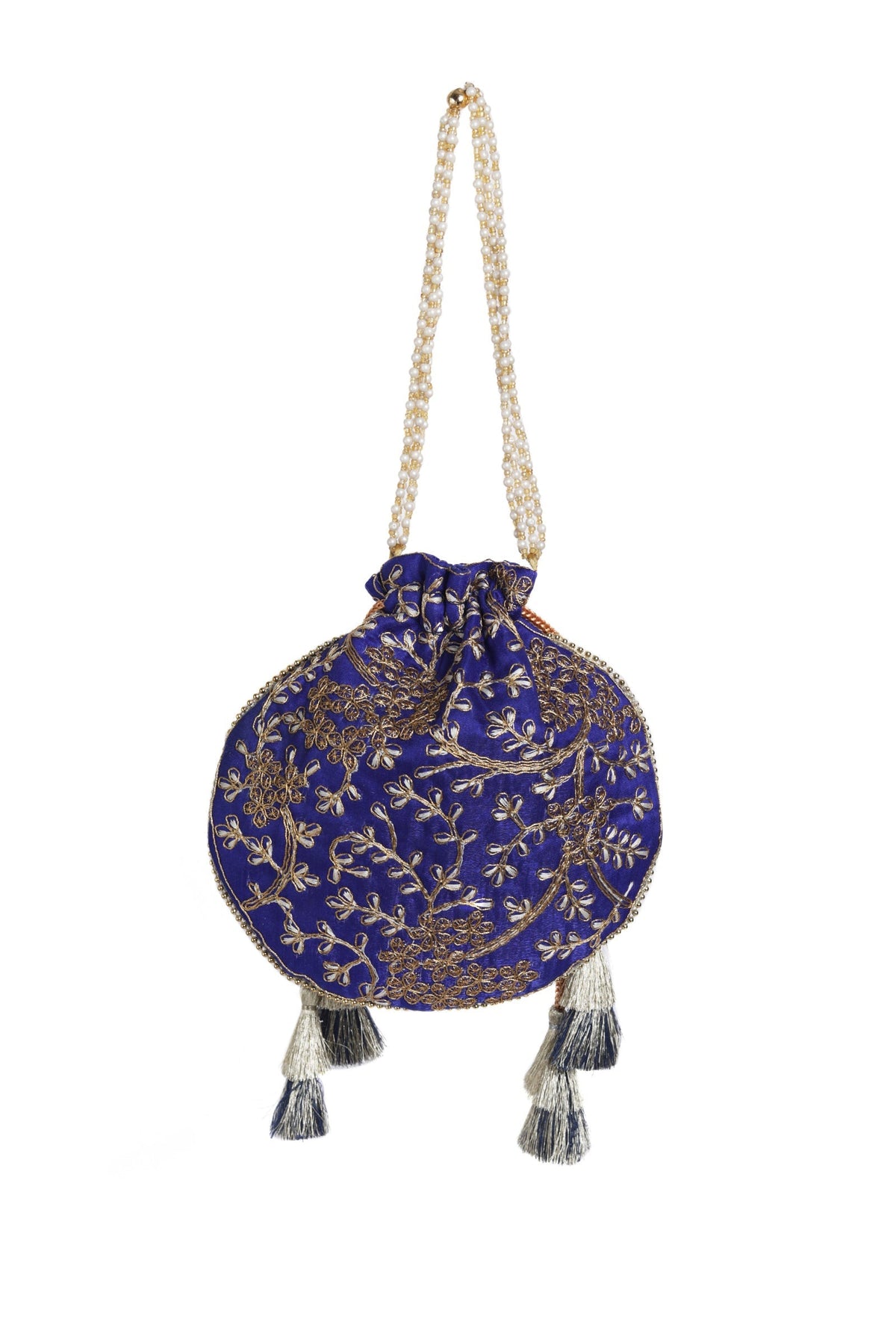 Sapphire Blue Embroidered Silk Potli