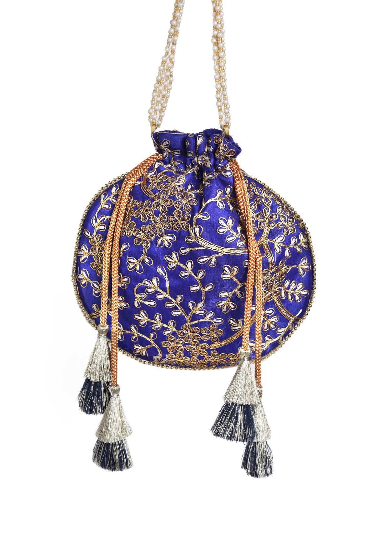 Sapphire Blue Embroidered Silk Potli