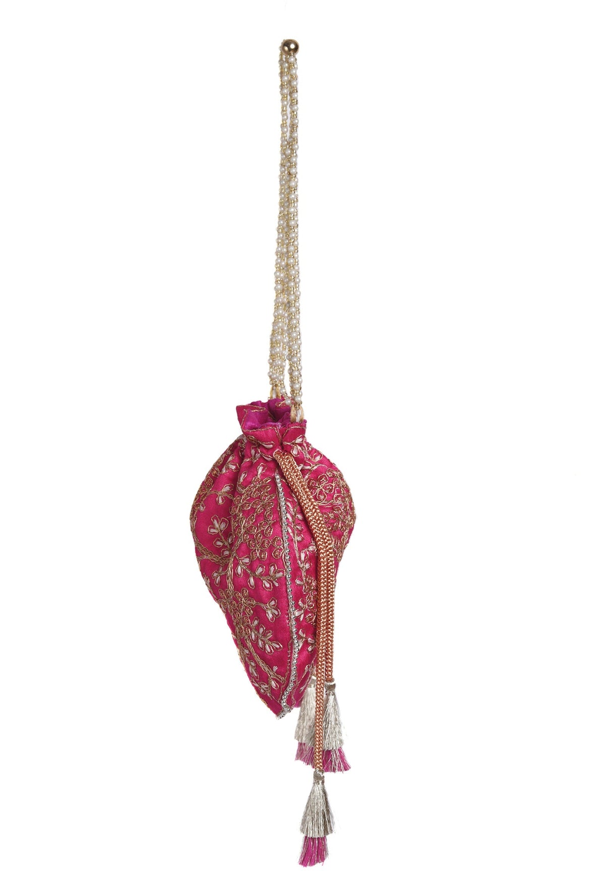 Fuchsia Pink Embroidered Silk Potli