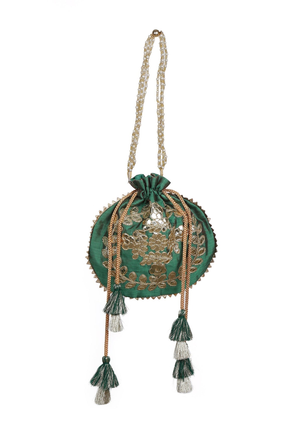 Midnight Green Gota Patti Silk Potli