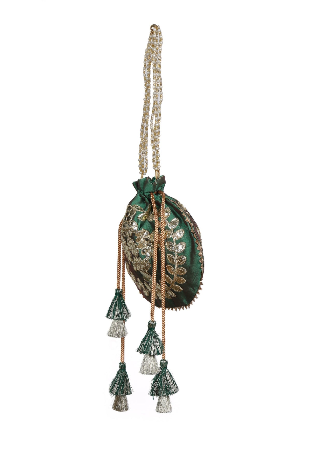 Midnight Green Gota Patti Silk Potli