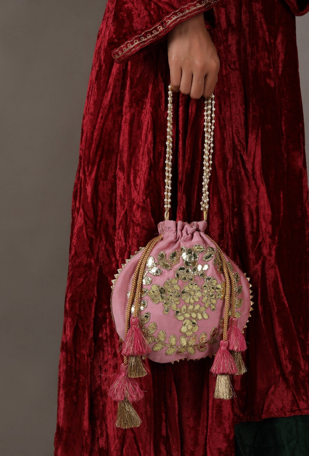 Rosy Pink Gota Patti Silk Potli