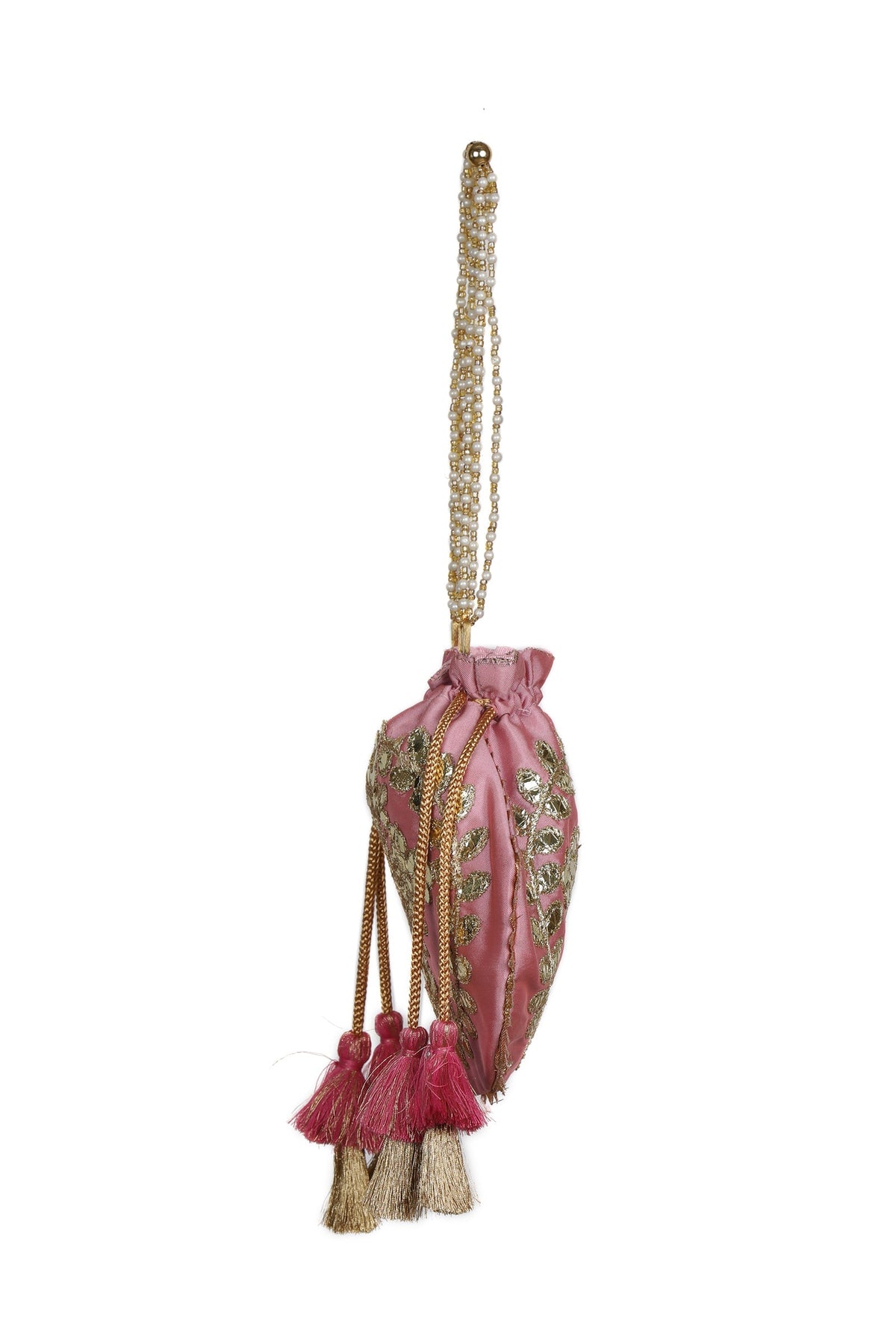 Rosy Pink Gota Patti Silk Potli