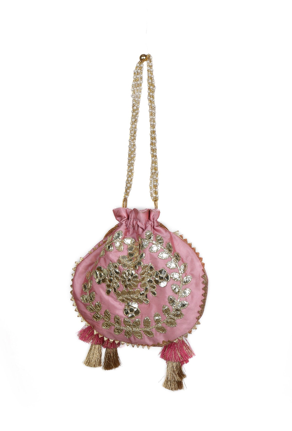 Rosy Pink Gota Patti Silk Potli