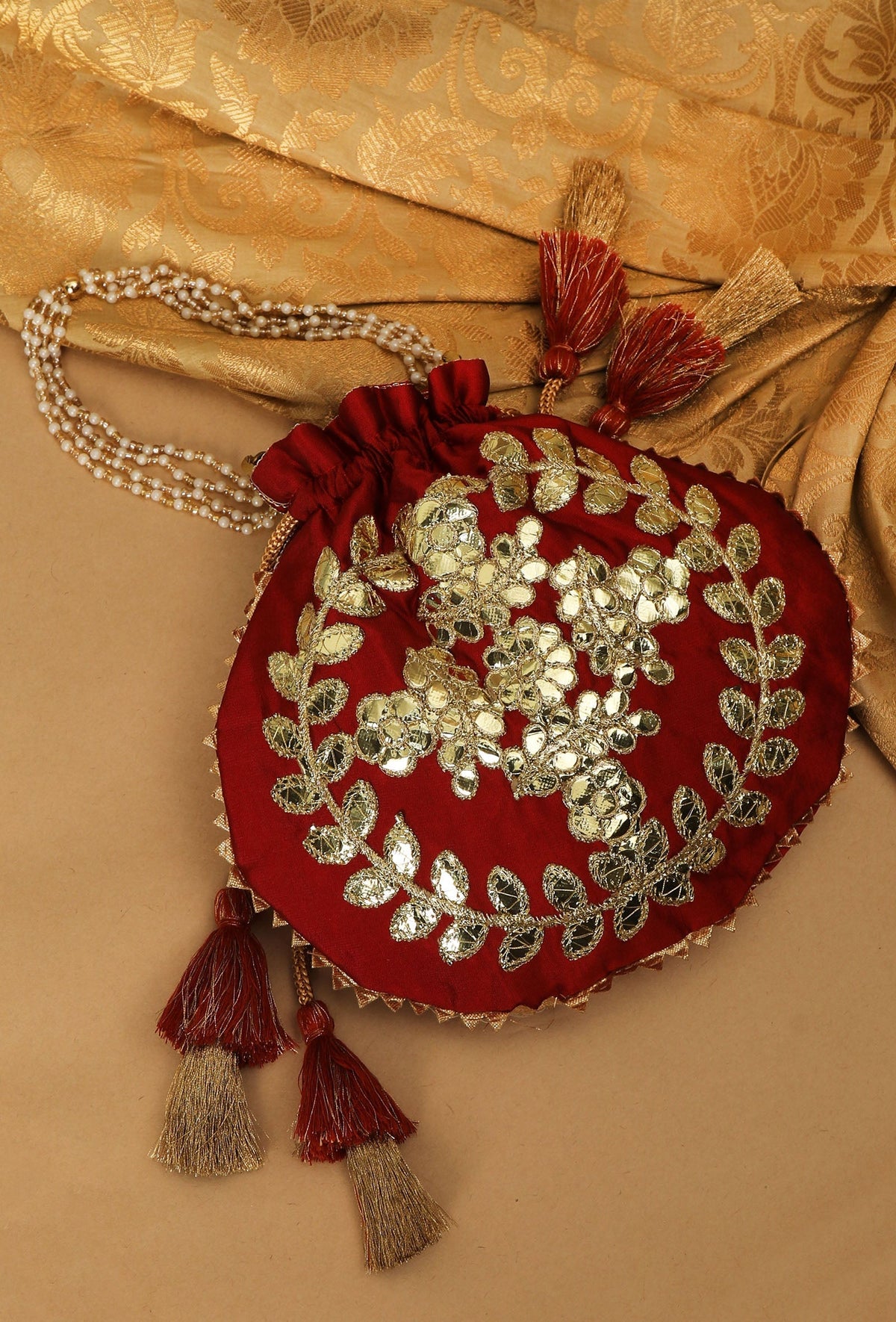 Radiant Red Gota Patti Silk Potli