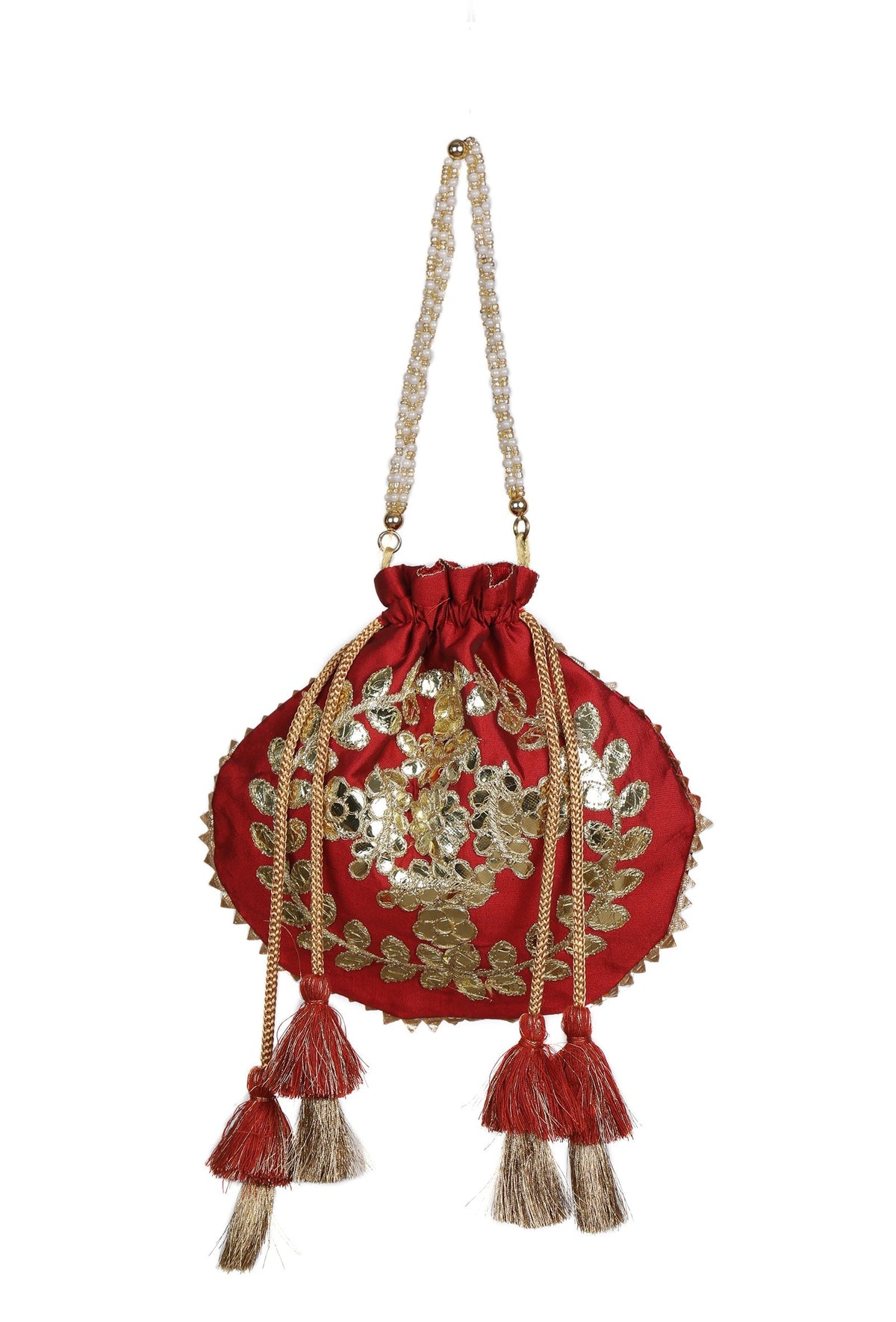 Radiant Red Gota Patti Silk Potli