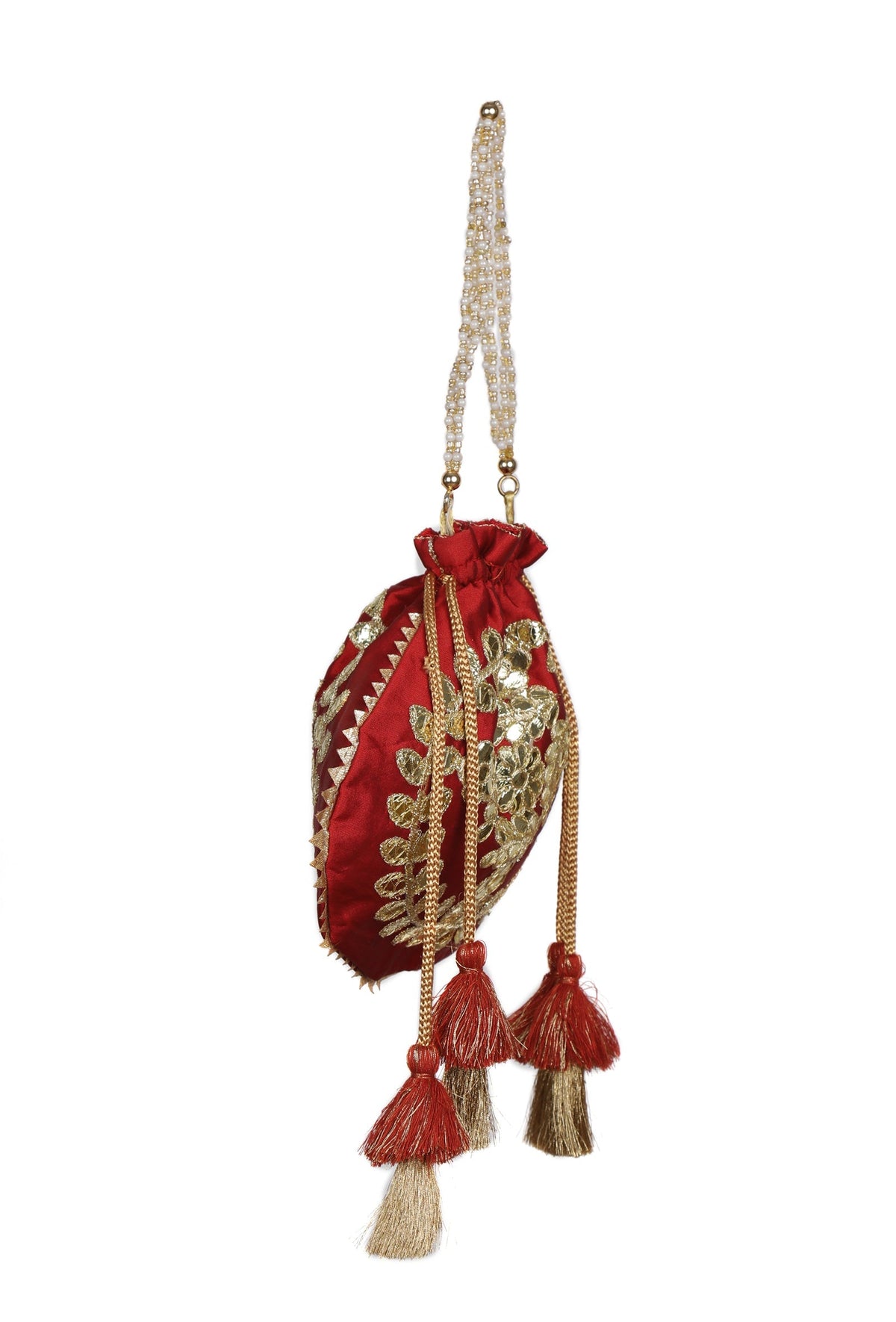 Radiant Red Gota Patti Silk Potli
