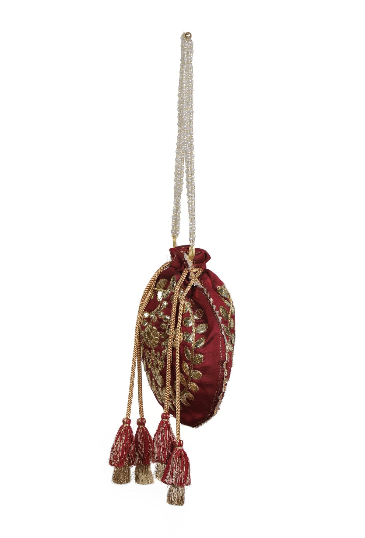 Majestic Maroon Gota Patti Silk Potli