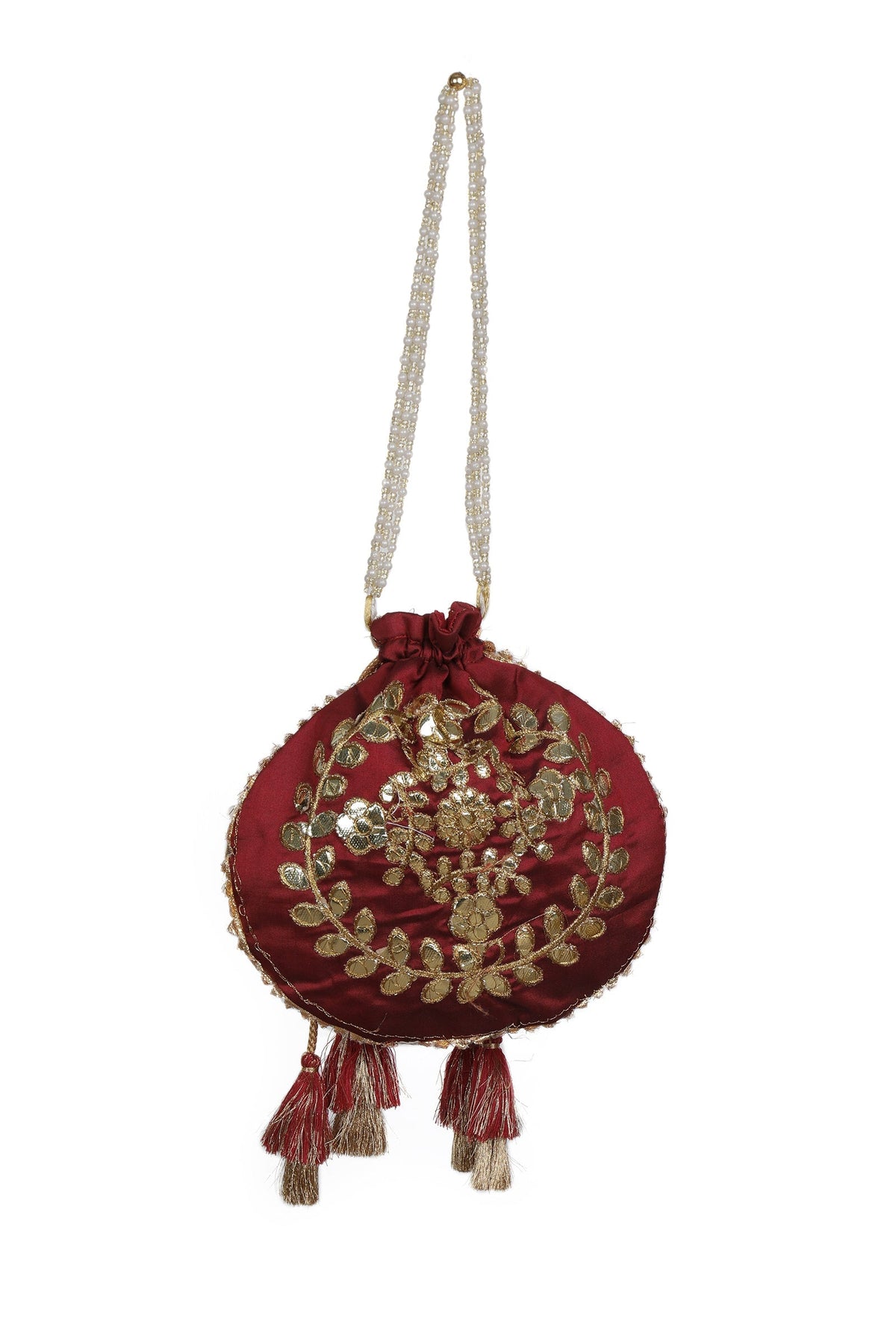 Majestic Maroon Gota Patti Silk Potli