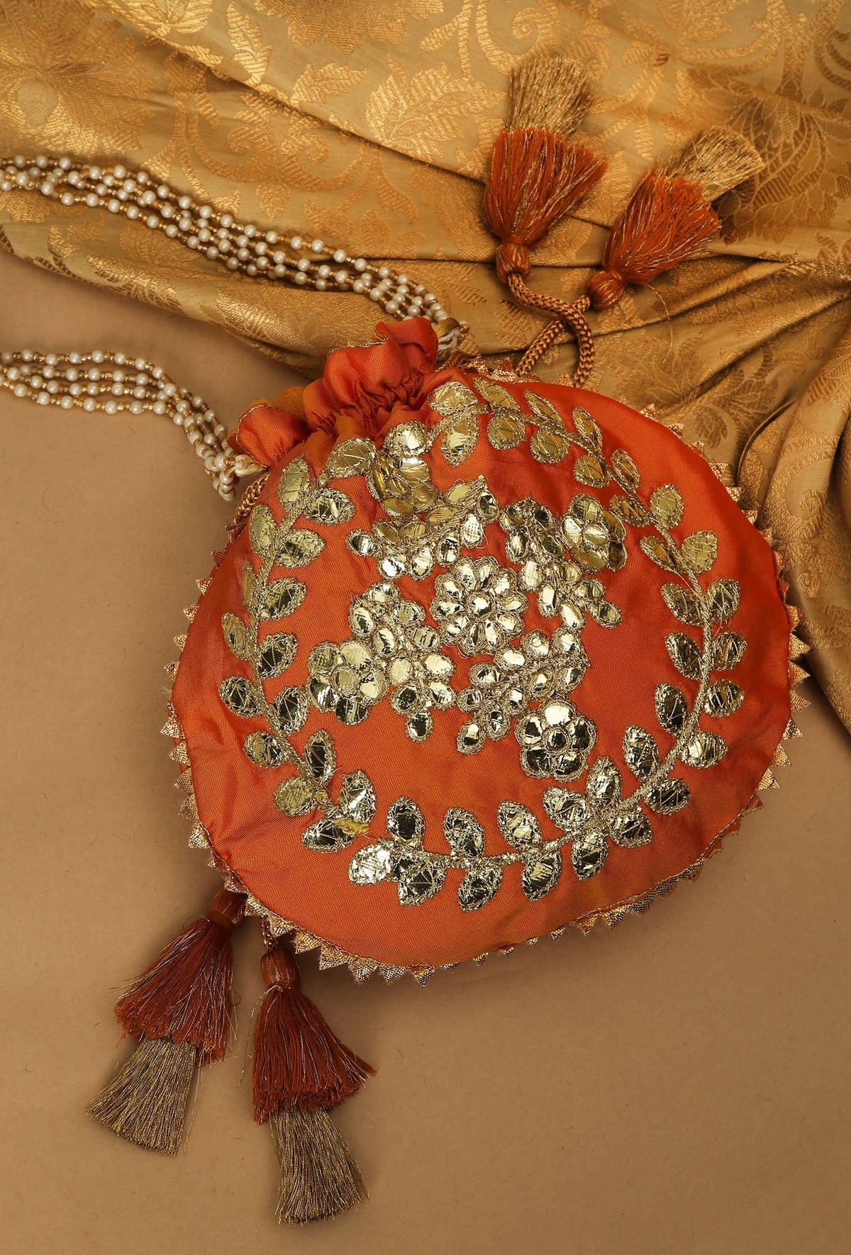 Zesty Orange Gota Patti Silk Potli
