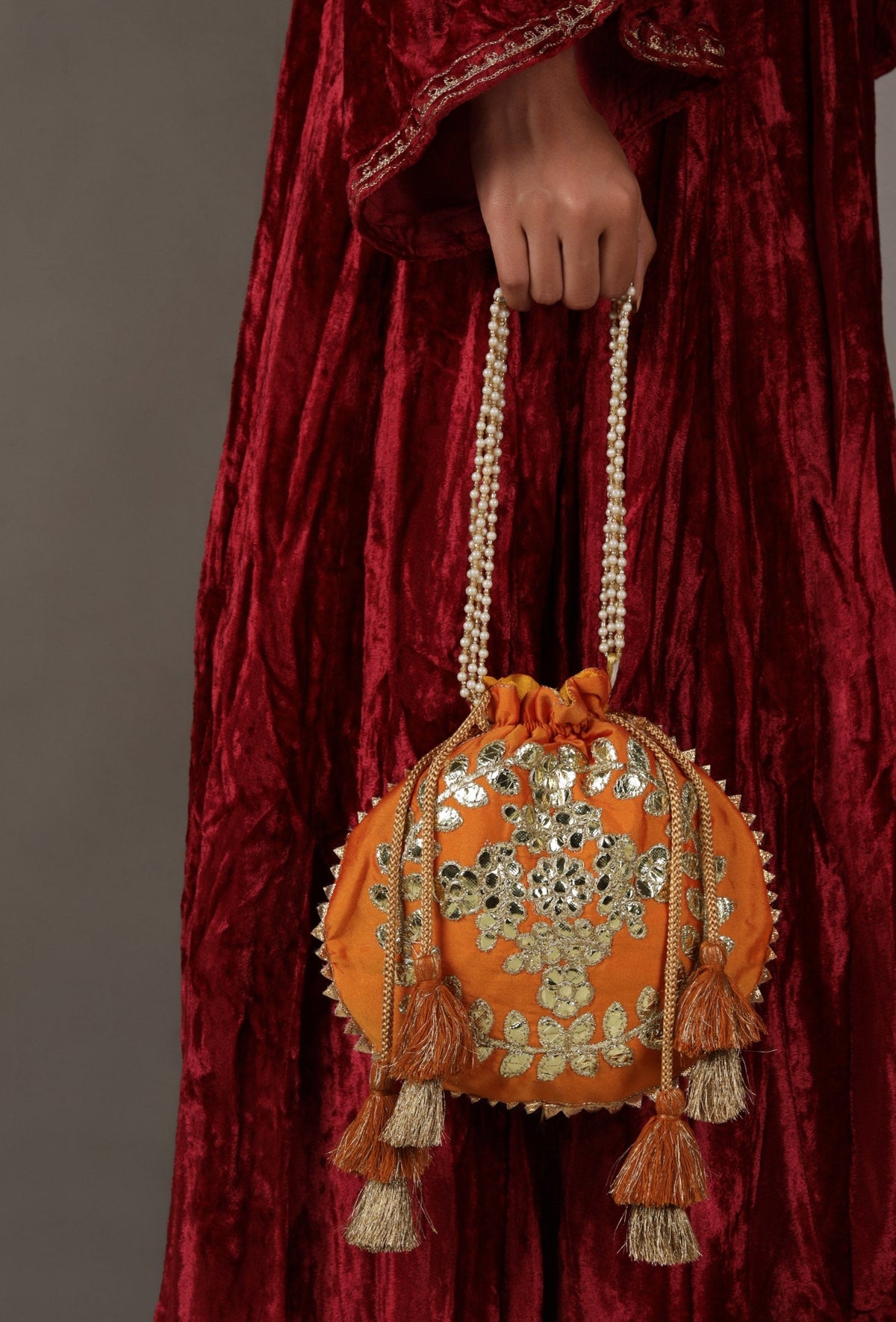 Zesty Orange Gota Patti Silk Potli