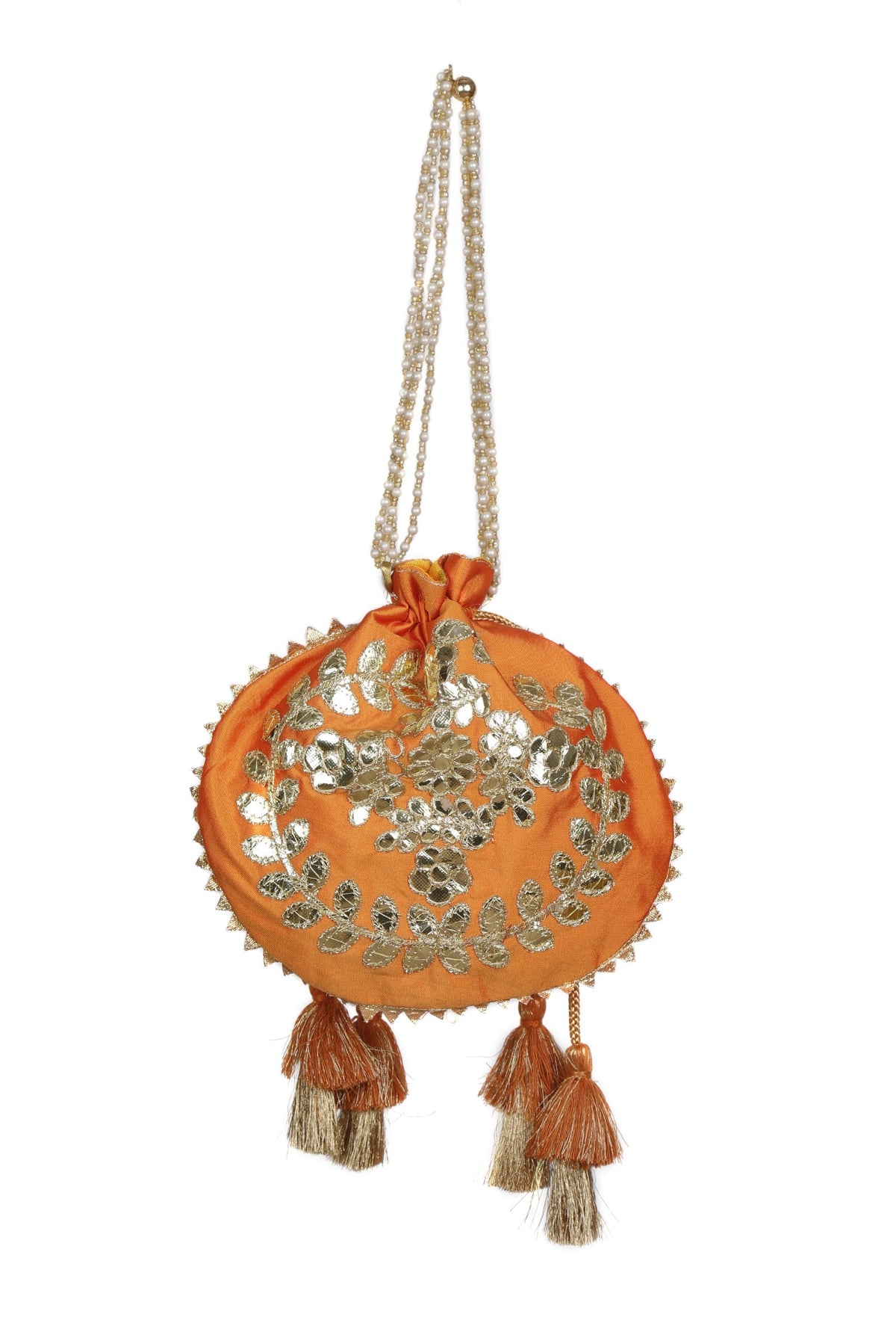 Zesty Orange Gota Patti Silk Potli