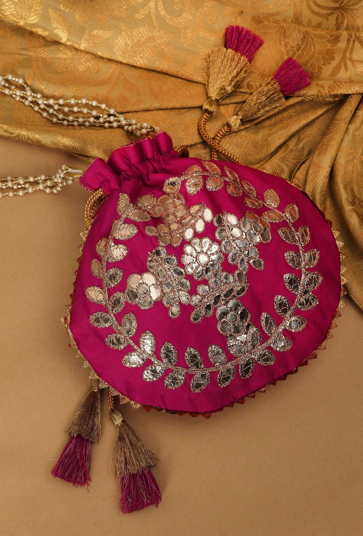 Passionate Pink Gota Patti Silk Potli