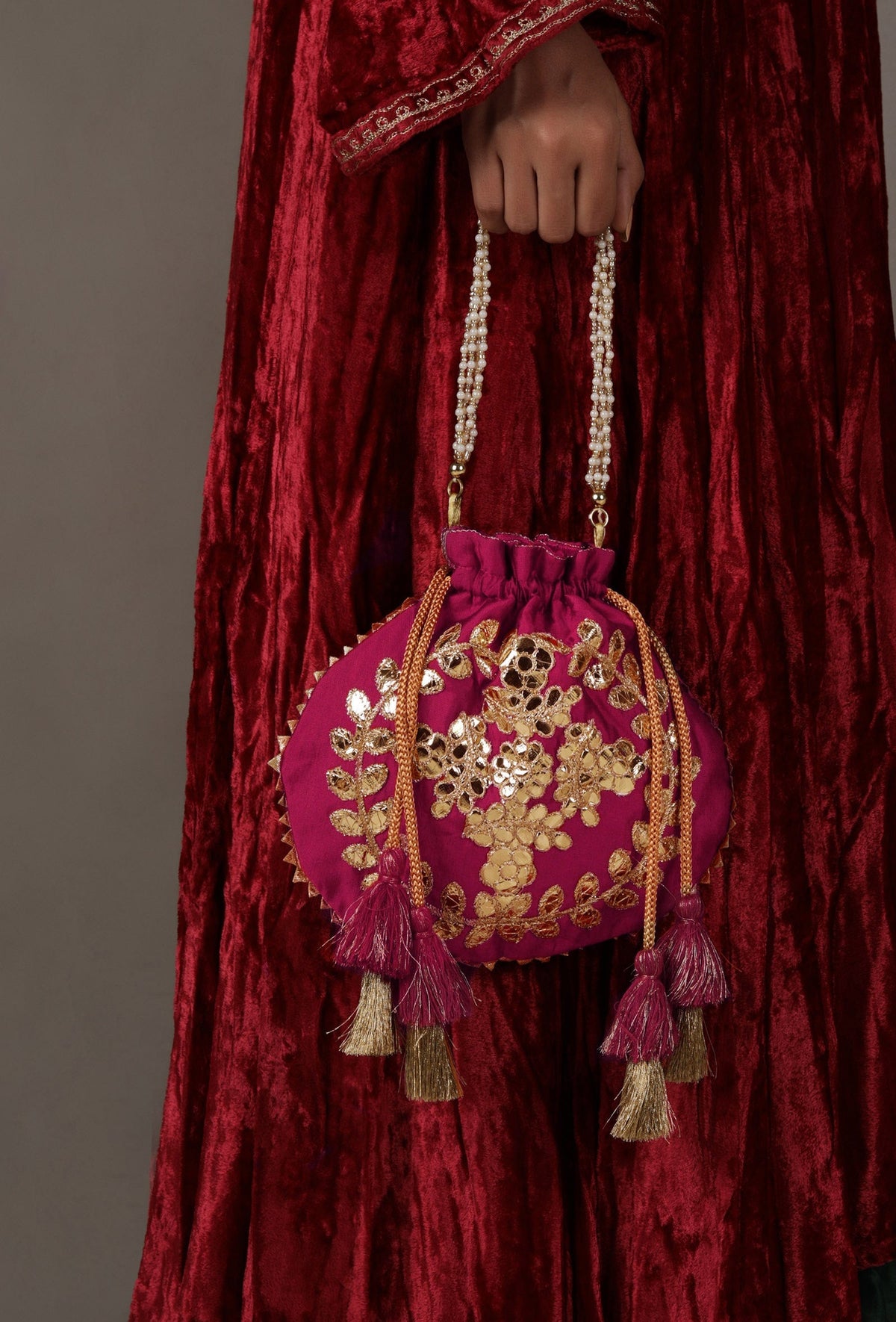 Passionate Pink Gota Patti Silk Potli