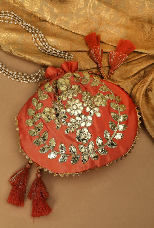 Sunkissed Peach Gota Patti Silk Potli