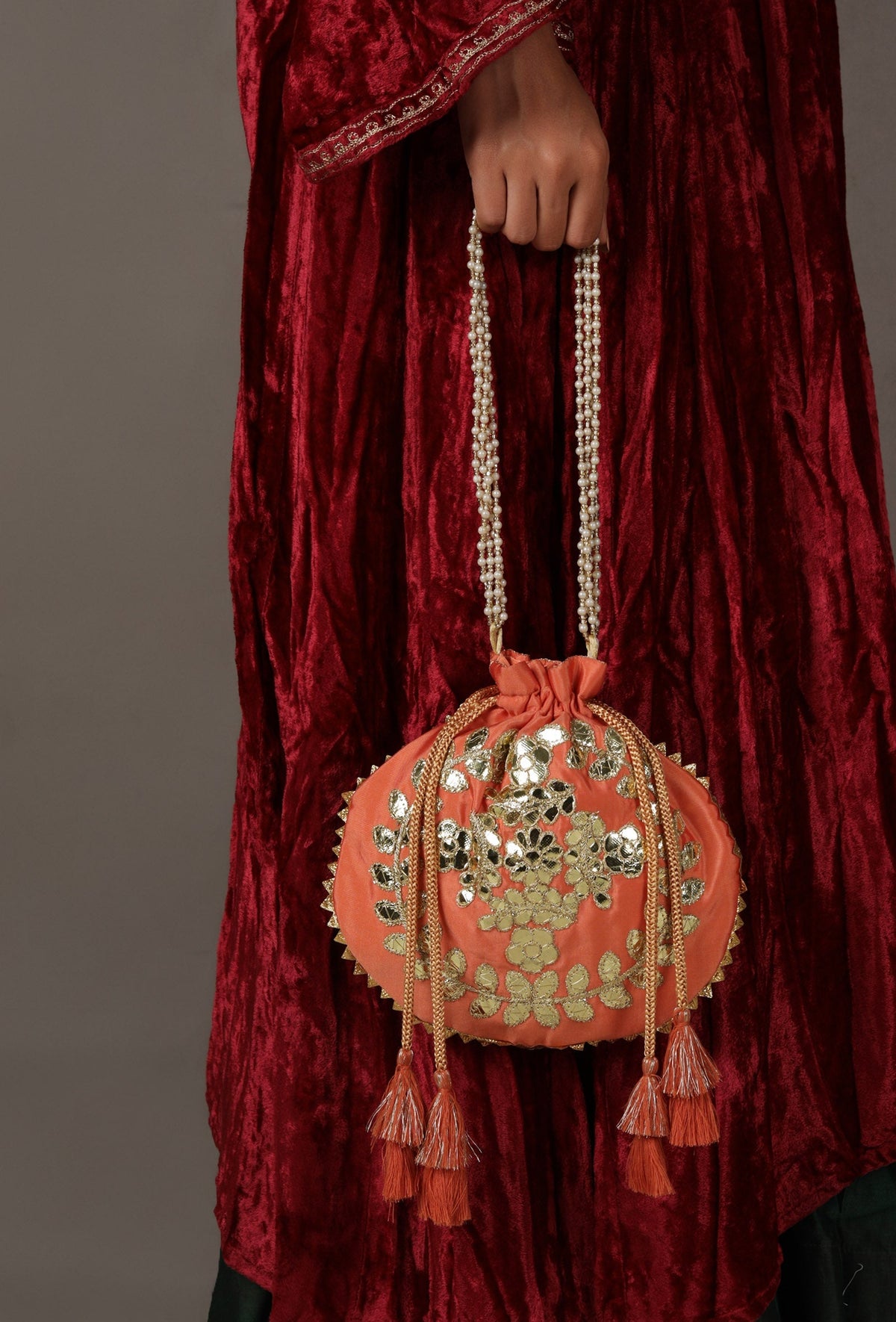 Sunkissed Peach Gota Patti Silk Potli