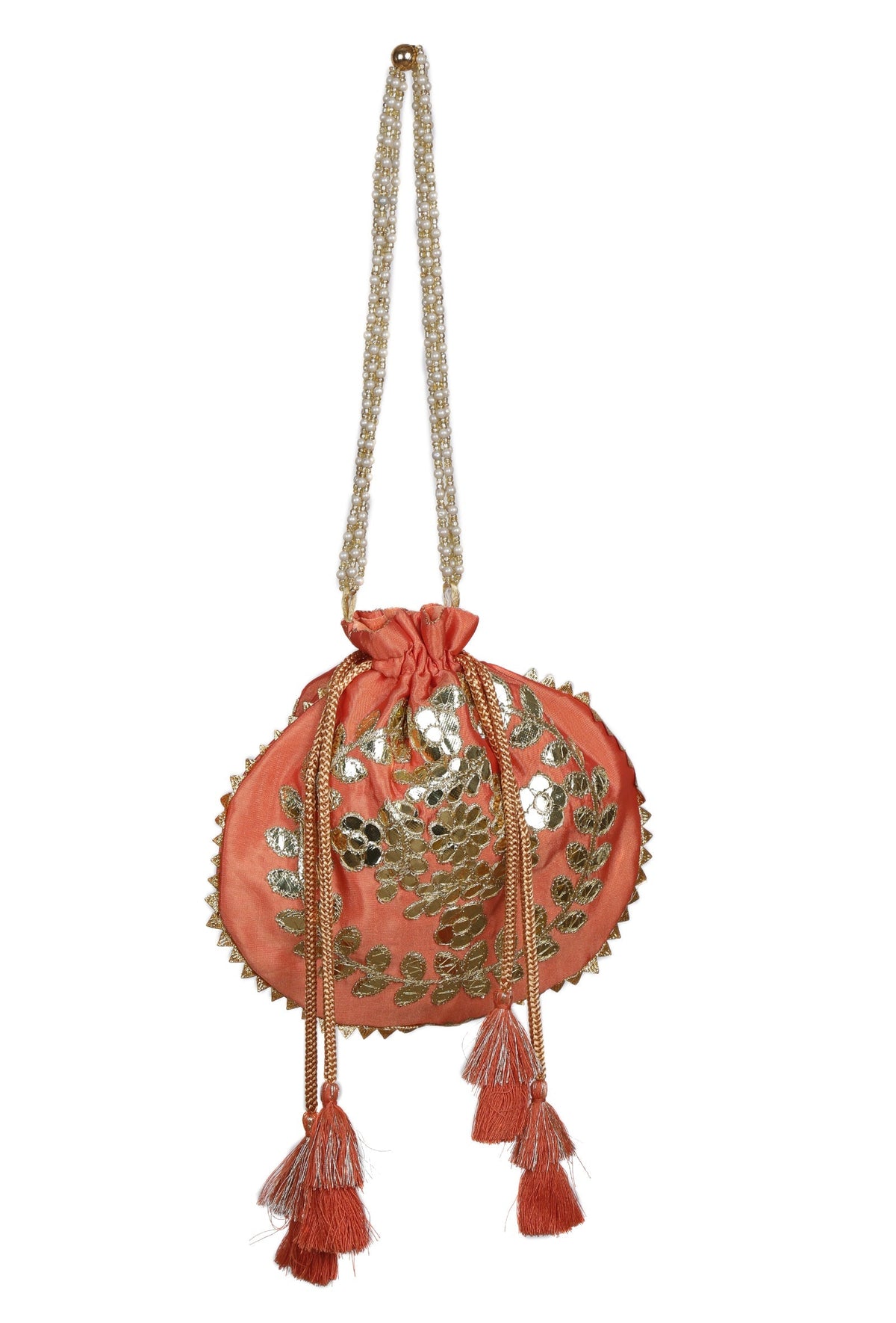 Sunkissed Peach Gota Patti Silk Potli