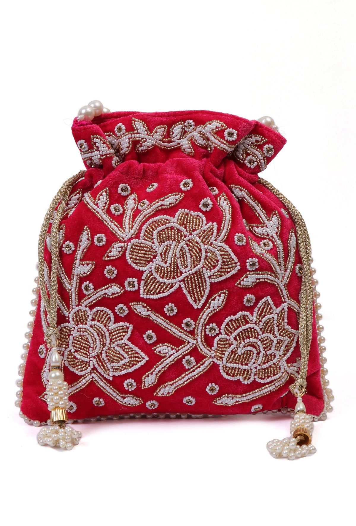 Radiant Raspberry Glass Stone Potli