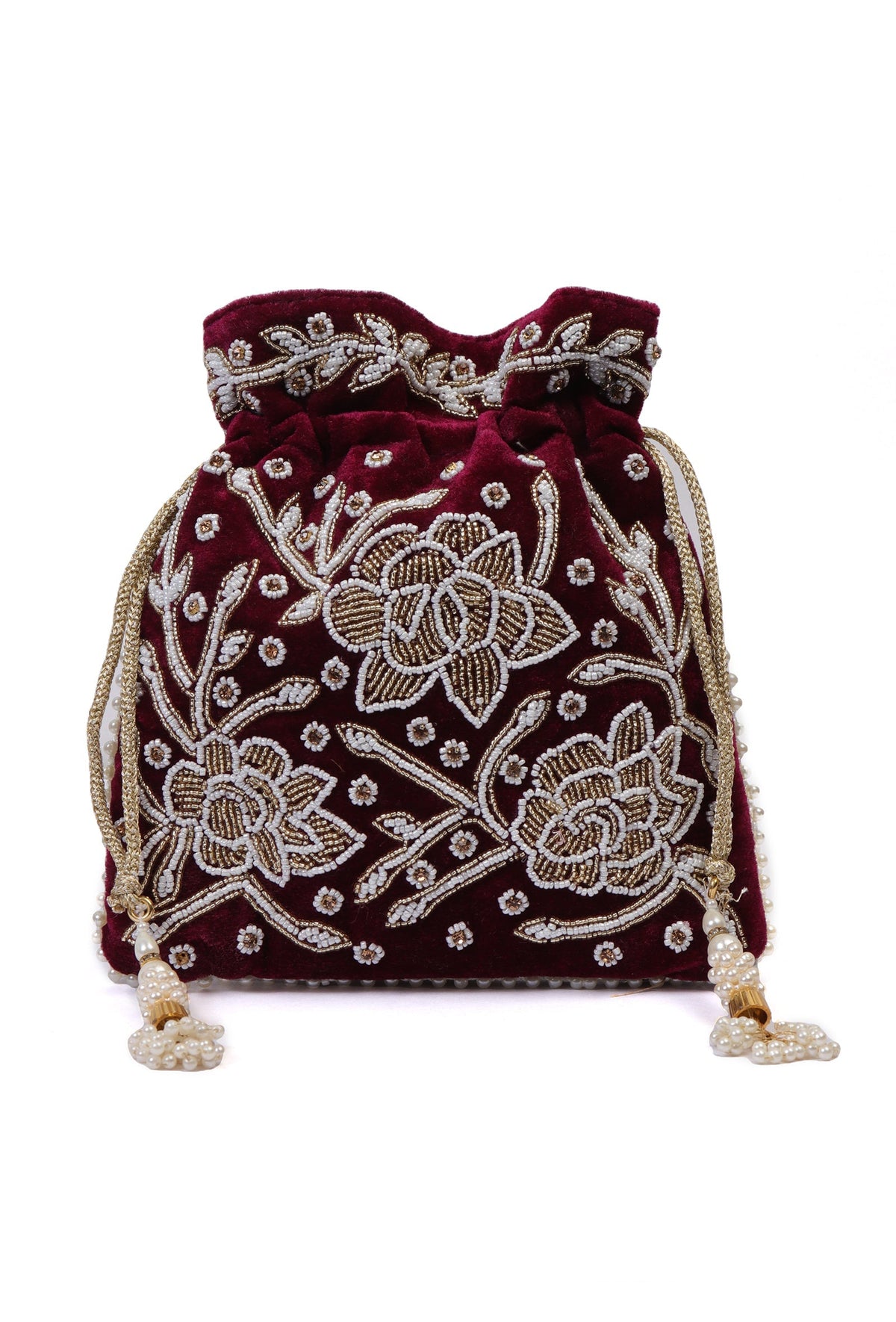 Elegant Boysenberry Bliss Potli With White Mogra Pearl