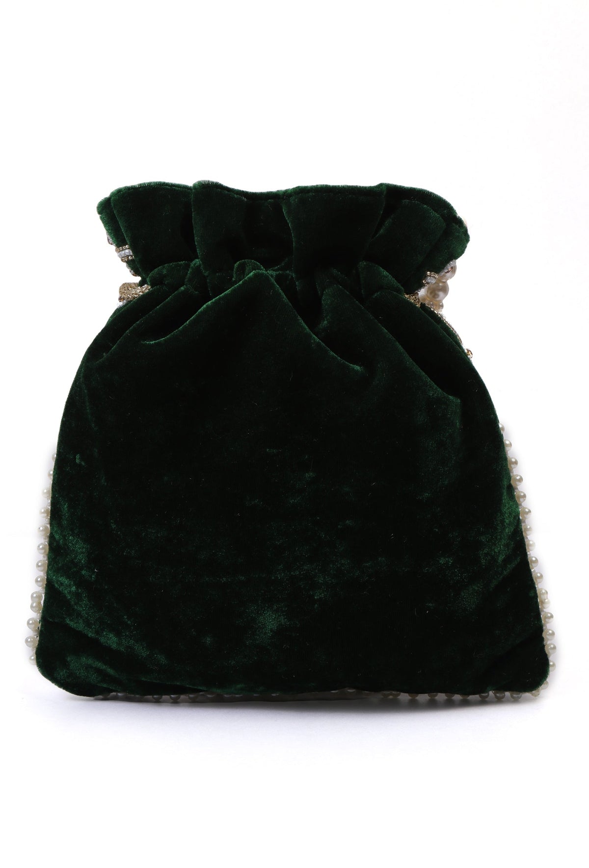 Elegant Emerald Bag With White Mogra Pearl