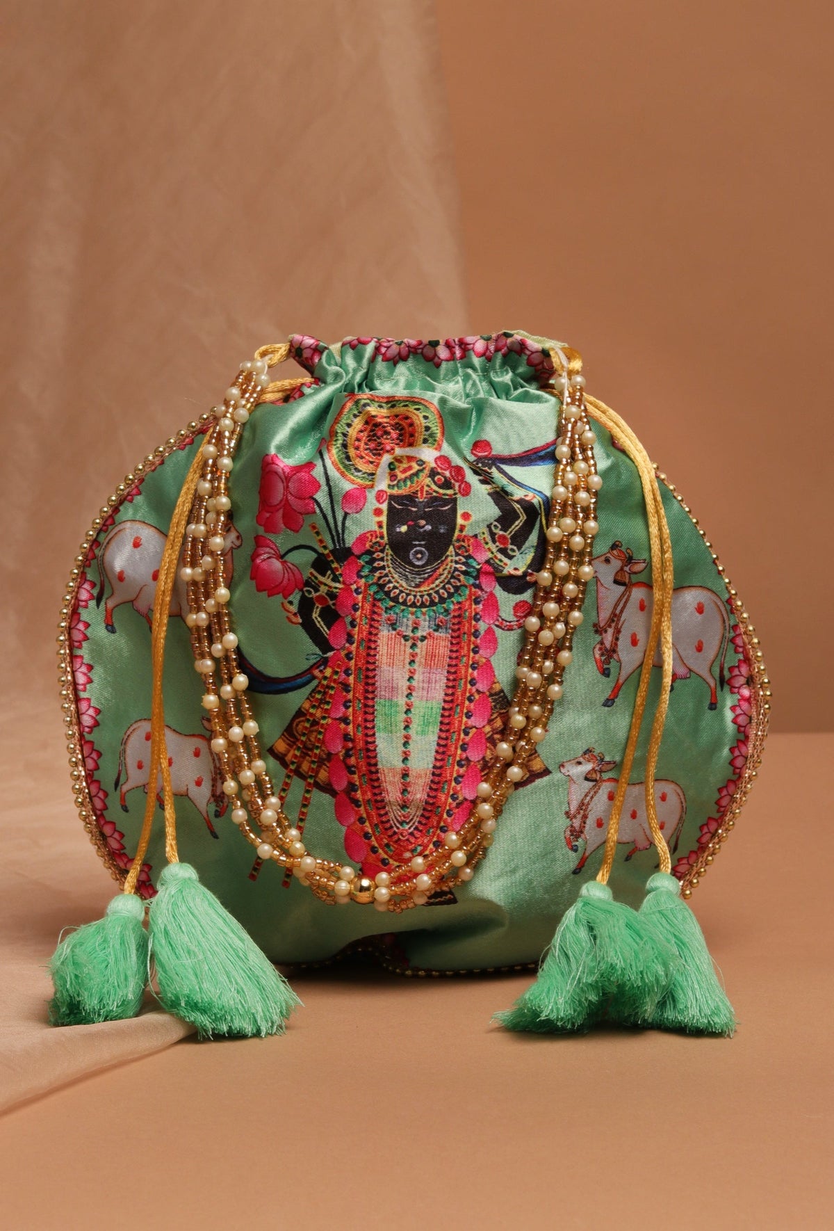 Celestial Green Shreenath Holy Cow Potli Bag
