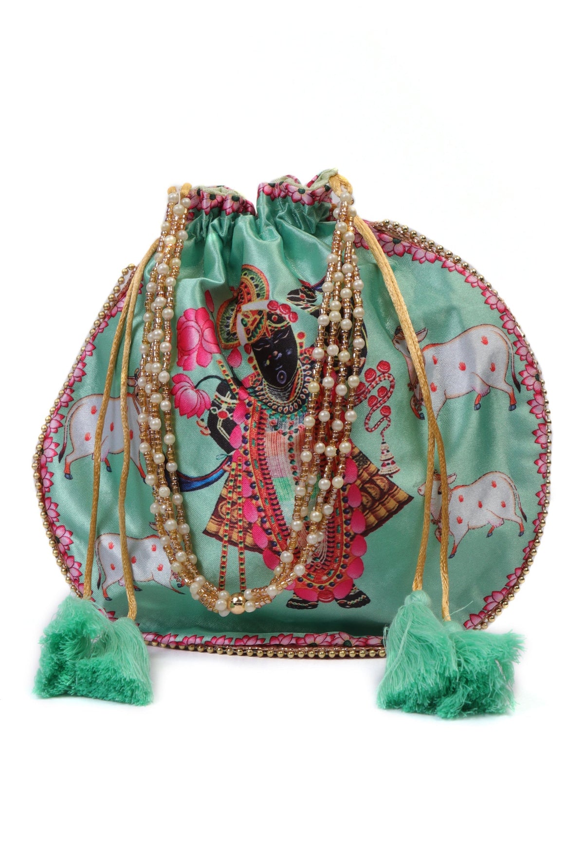 Celestial Green Shreenath Holy Cow Potli Bag