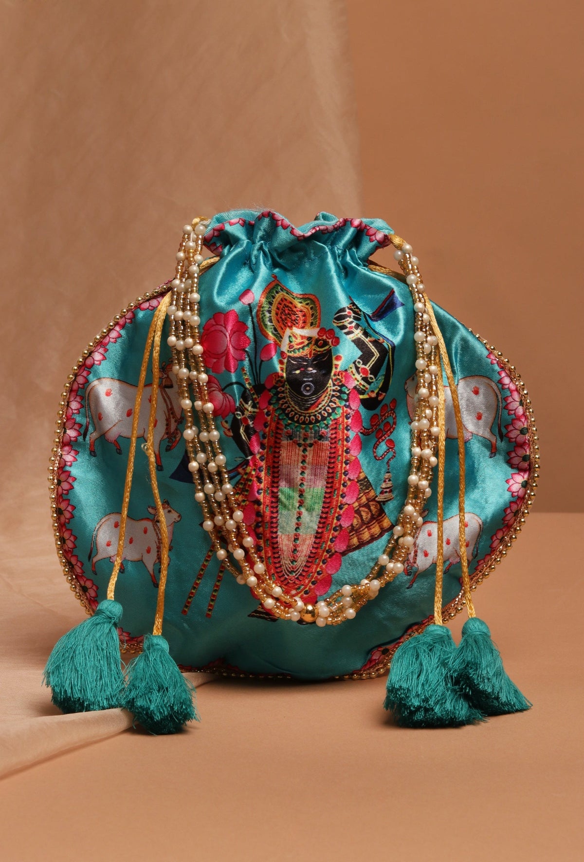 Heavenly Sky Blue Shreenathji with Lotus Potli