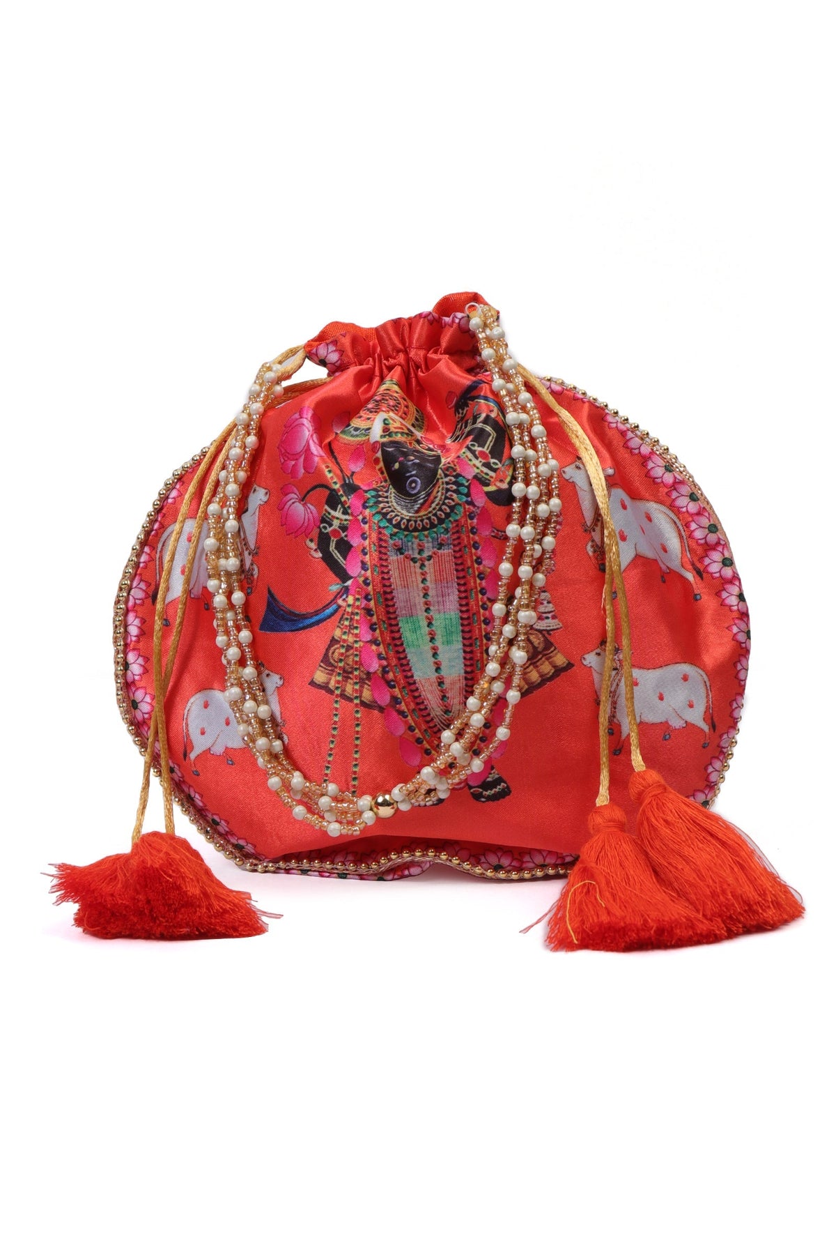 Shreenath's Radiant Orange Potli with White Moti